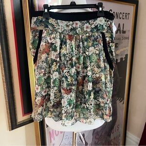 KOOKAÏ: Gathered Silk Multicolor All Over Floral Print Flowy Skirt W/ Pockets